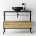 Badezimmerschrank-Komposition mit Waschbecken, Sockel und Spiegel Made in Italy - Hoscar Viadurini