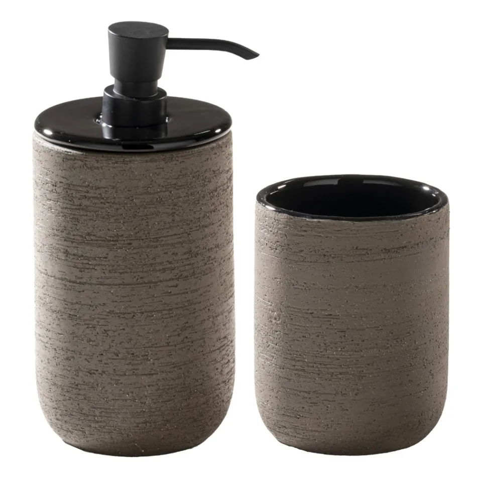 Schwarze Badezimmerschrank-Komposition mit großem Regal und Zubehör - Patryk Viadurini