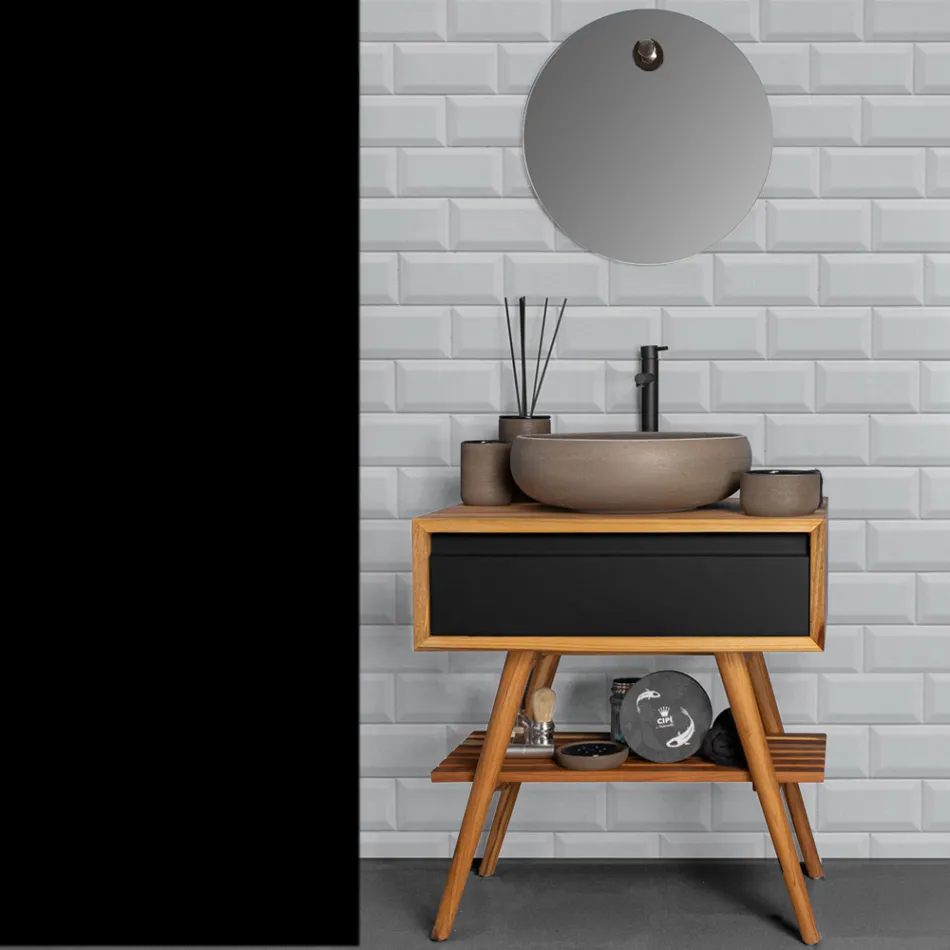 Schwarze Arbeitsplatten-Badezimmerschrank-Komposition mit mitgeliefertem Zubehör – Carolie Viadurini