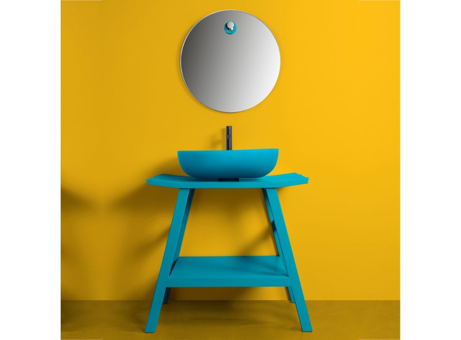 Blaue bodenstehende Badezimmermöbel-Komposition mit modernen Design-Accessoires - Patryk Viadurini