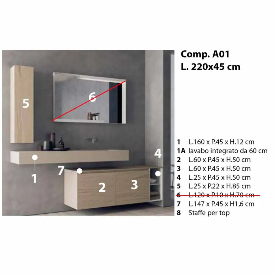 Moderne und hängende Badezimmermöbel Zusammensetzung, Made in Italy Design - Callisi1 Viadurini