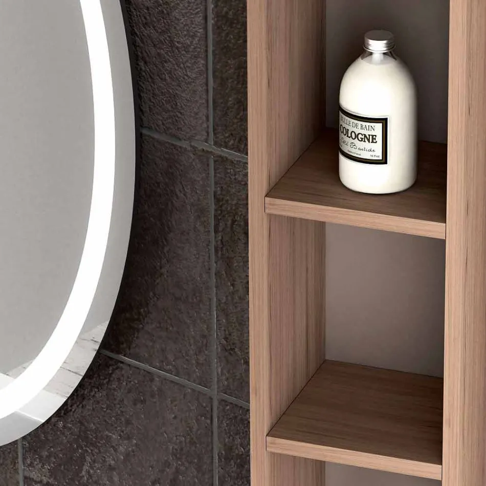 Zusammensetzung von hängenden Badezimmermöbeln im Holzdesign made Italy Genua Viadurini