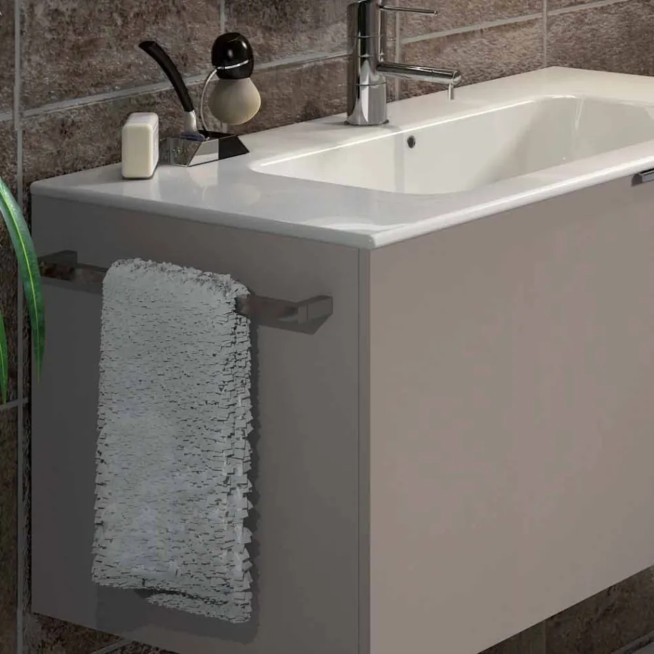 Zusammensetzung von hängenden Badezimmermöbeln im Holzdesign made Italy Genua Viadurini