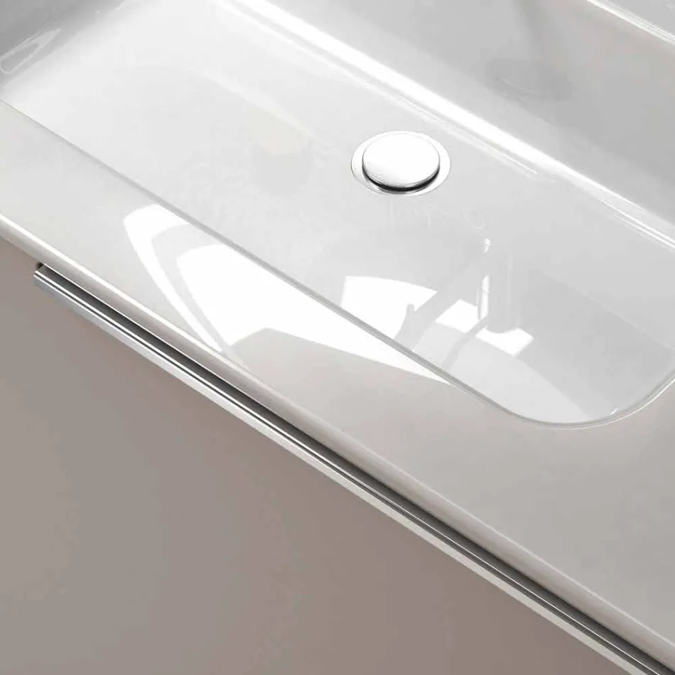 Zusammensetzung von hängenden Badezimmermöbeln im Holzdesign made Italy Genua Viadurini