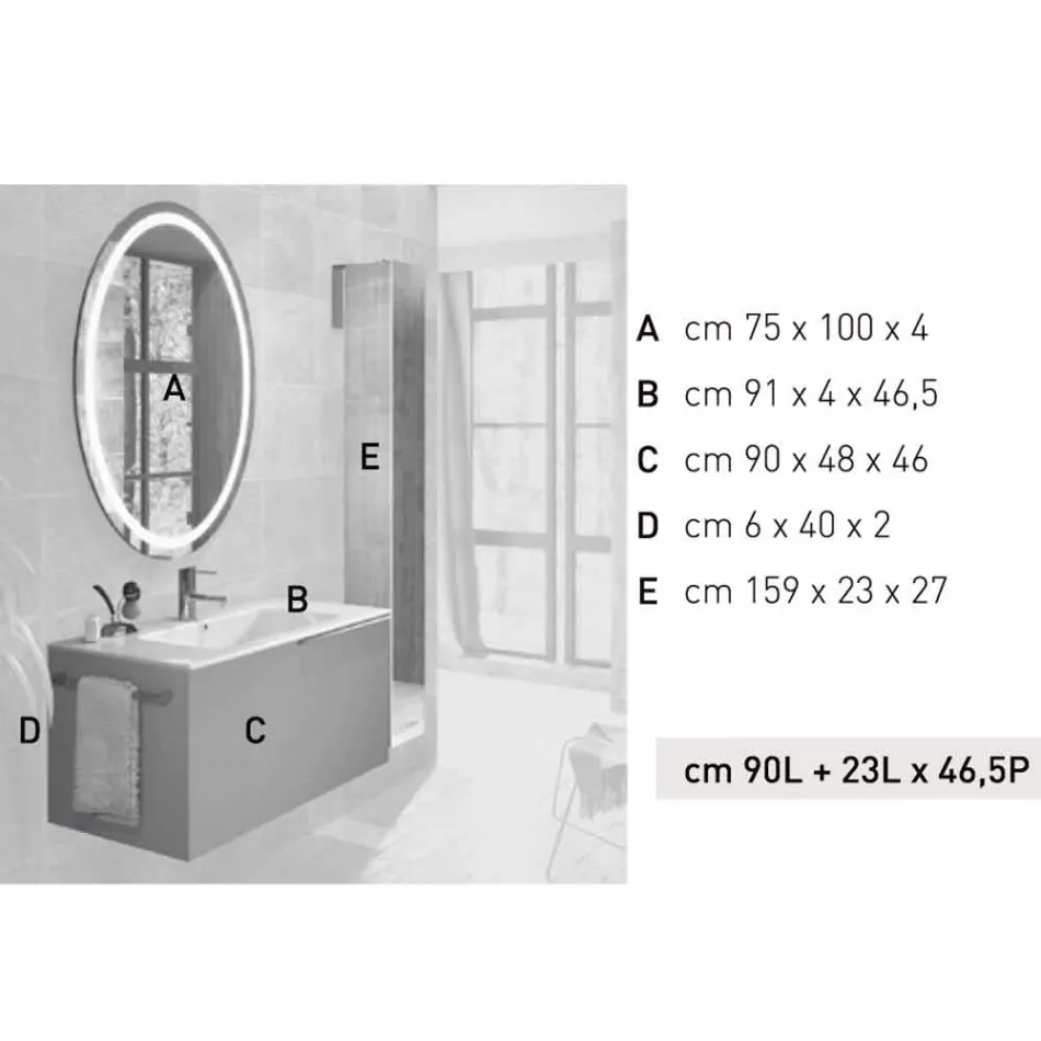 Zusammensetzung von hängenden Badezimmermöbeln im Holzdesign made Italy Genua Viadurini