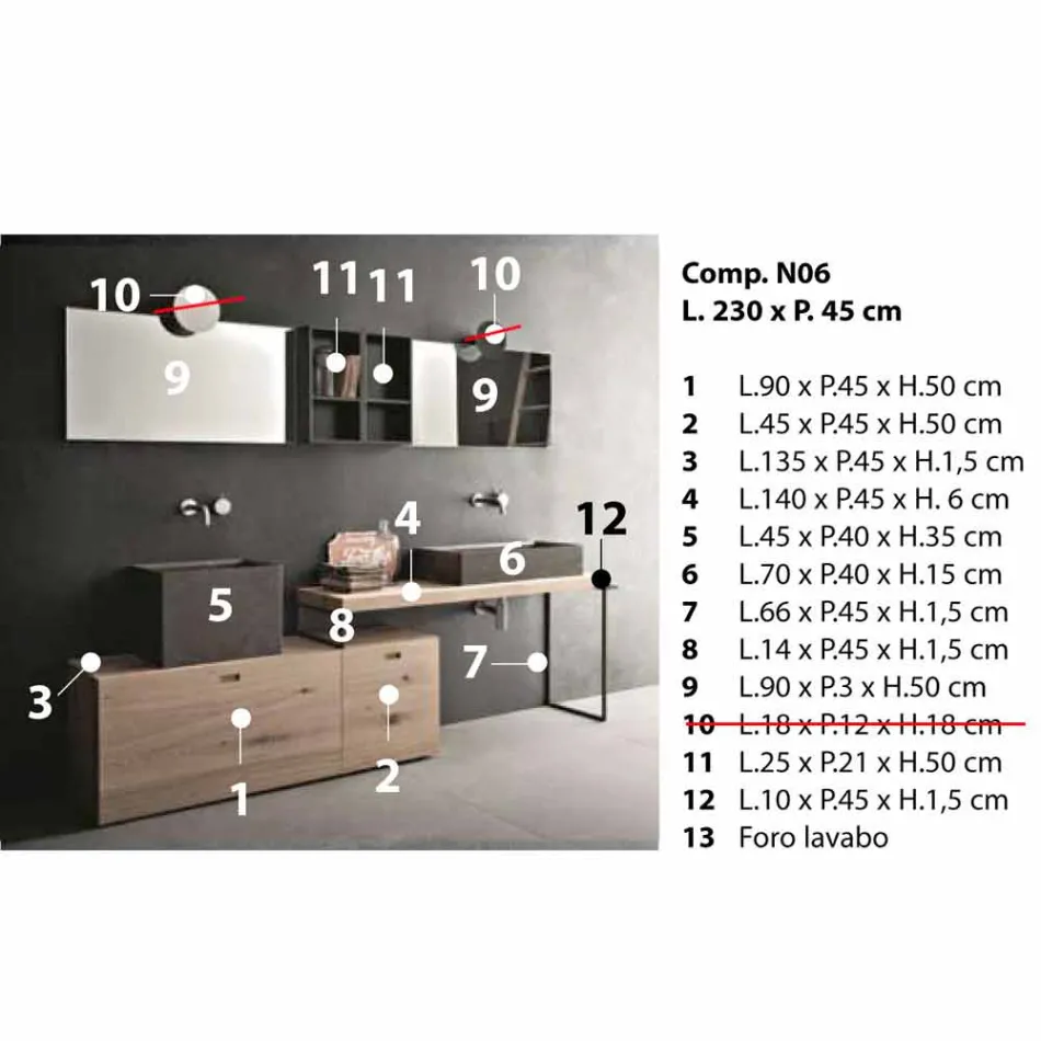 Moderne Badezimmerzusammensetzung von Möbeln mit Bodendesign Hergestellt in Italien - Farart6 Viadurini