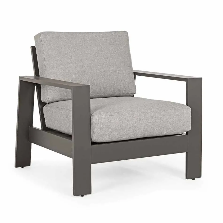 Wohnzimmerzusammensetzung im Freien in Aluminium mit Stoffkissen - Yoshi Viadurini