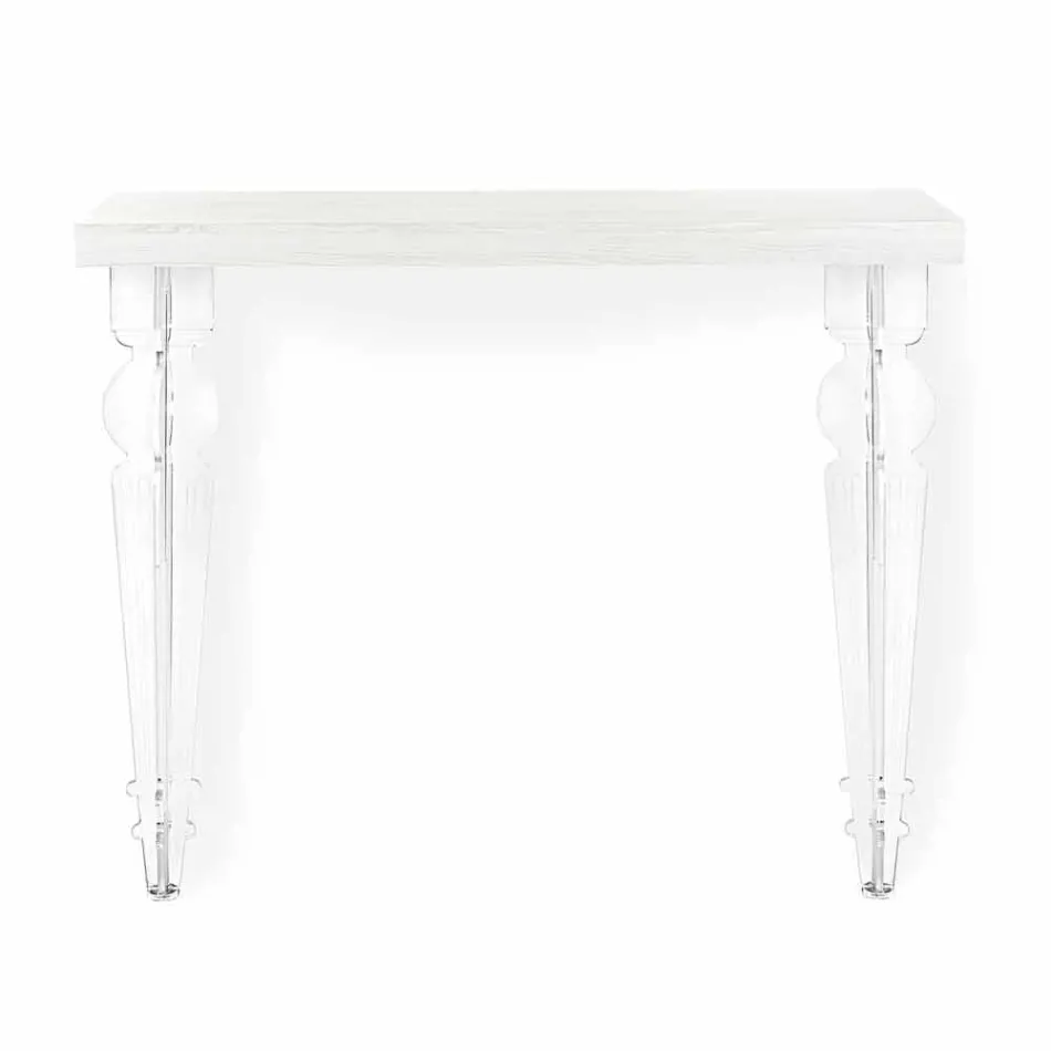 Wandkonsolentisch aus grauweißem Holz oder Corten und Plexiglas - Leopardi Viadurini