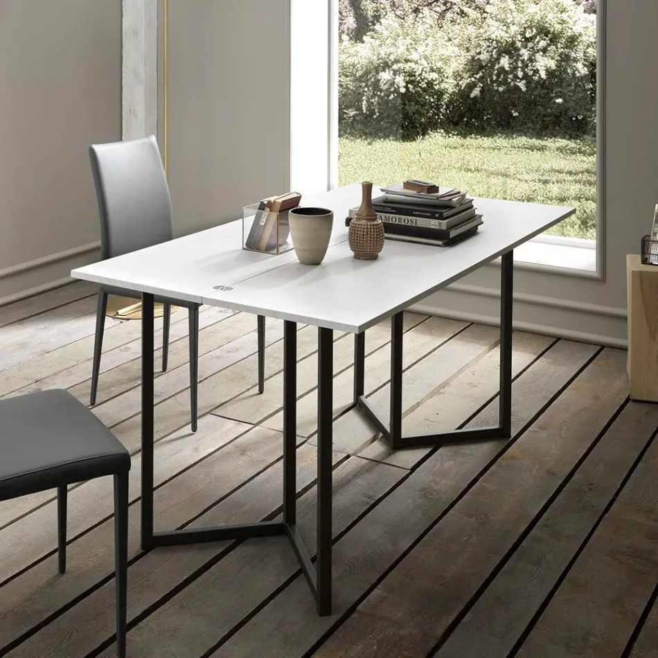 Ausziehbare Konsole 150 cm aus Metall und Melamin Made in Italy - Klappe Viadurini