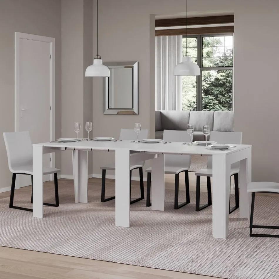 Ausziehbare Konsole auf 211 cm aus Melamin, hergestellt in Italien – Incantesimo Viadurini