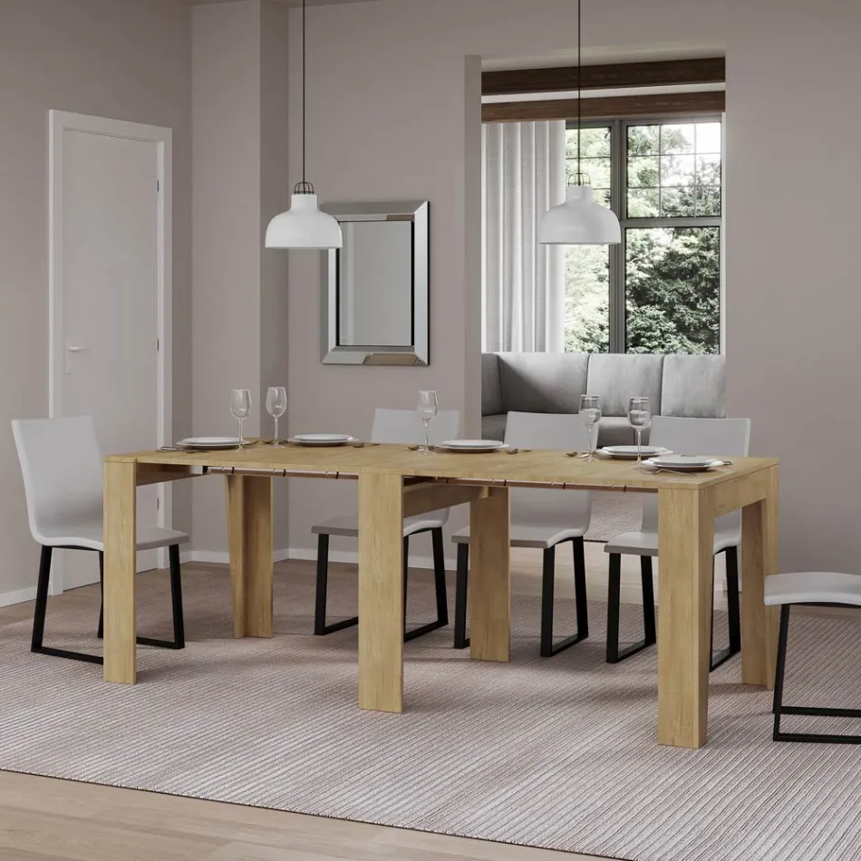 Ausziehbare Konsole auf 211 cm aus Melamin, hergestellt in Italien – Incantesimo Viadurini