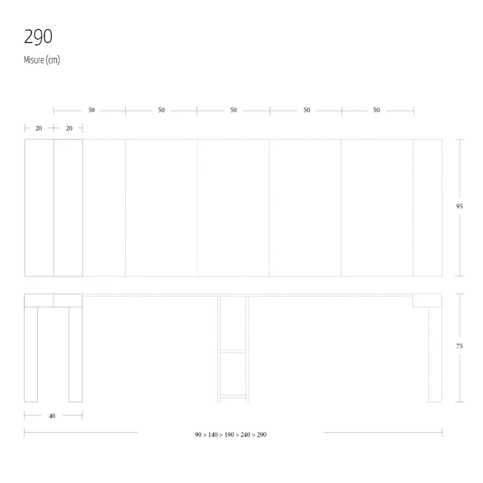 Ausziehbare Konsole bis 290 cm aus Melaminholz Made in Italy - Paride Viadurini
