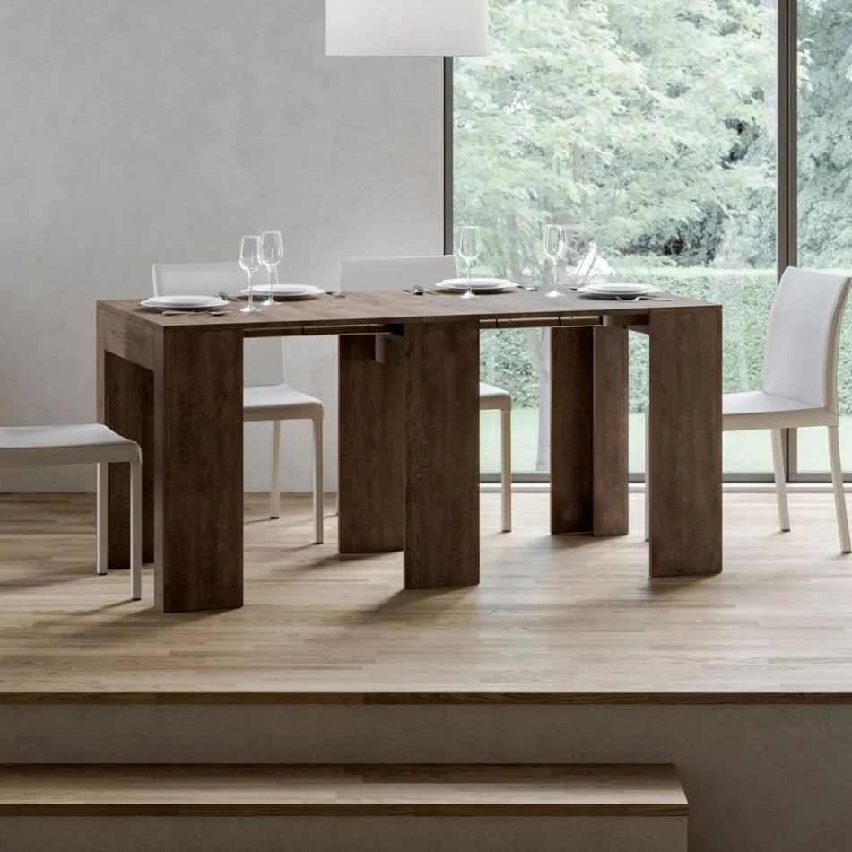 Ausziehbare Konsole auf 299 cm mit internen Erweiterungen, hergestellt in Italien – Sanduhr Viadurini