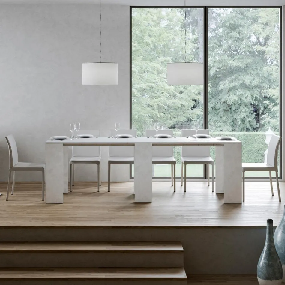 Ausziehbare Konsole auf 299 cm mit internen Erweiterungen, hergestellt in Italien – Sanduhr Viadurini