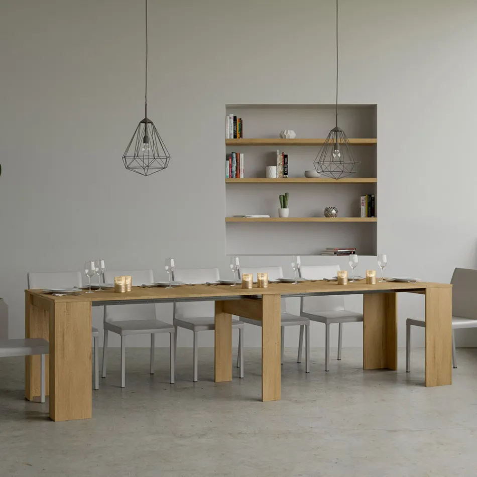 Ausziehbare Konsole auf 308 cm mit zentraler Unterstützung, hergestellt in Italien – Oracle Viadurini