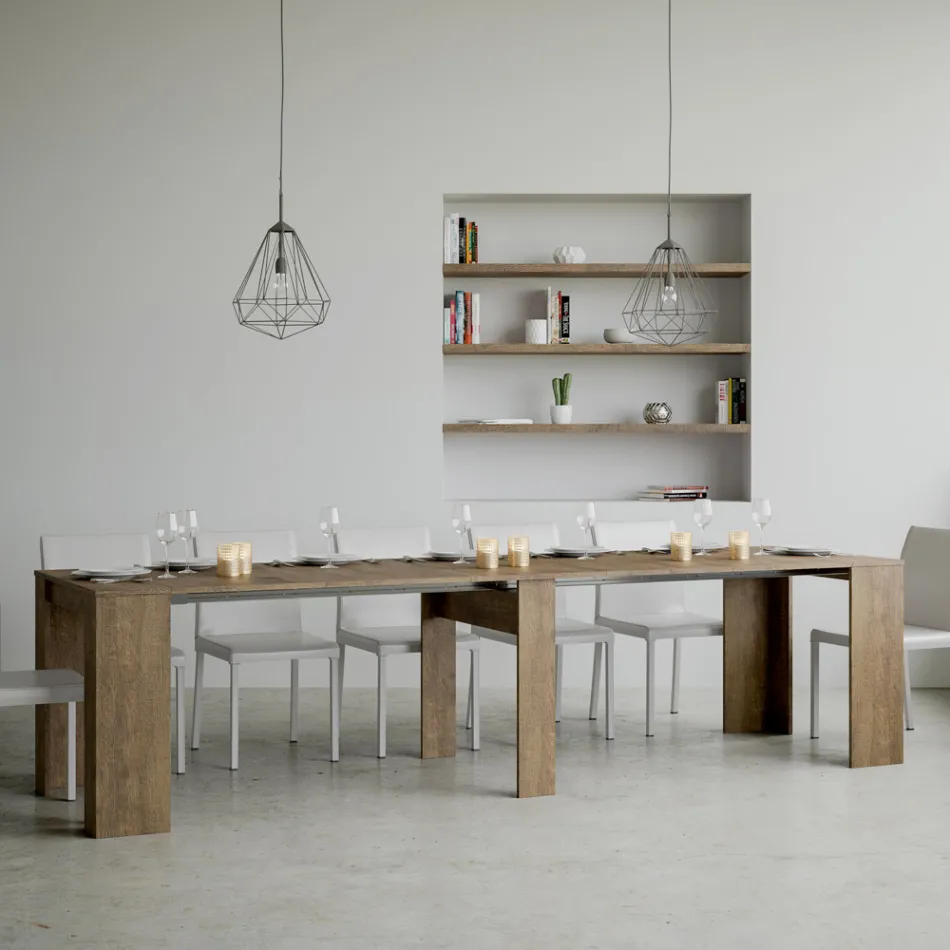 Ausziehbare Konsole auf 308 cm mit zentraler Unterstützung, hergestellt in Italien – Oracle Viadurini