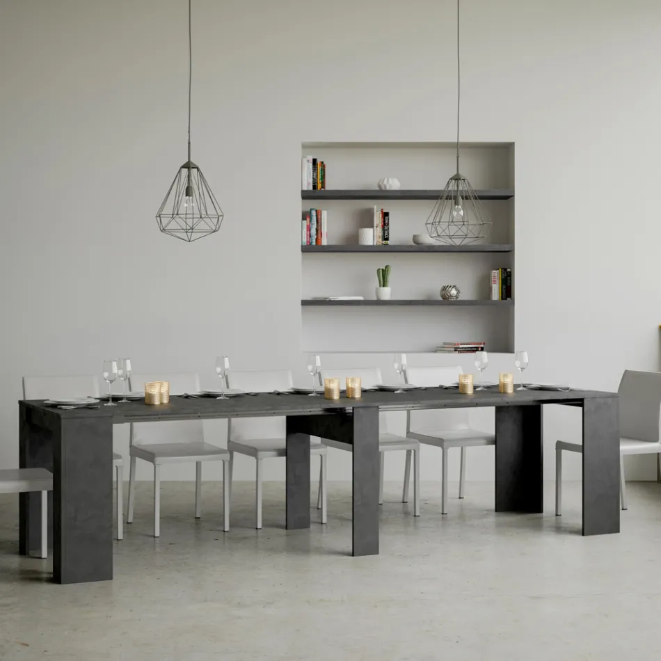 Ausziehbare Konsole auf 308 cm mit zentraler Unterstützung, hergestellt in Italien – Oracle Viadurini