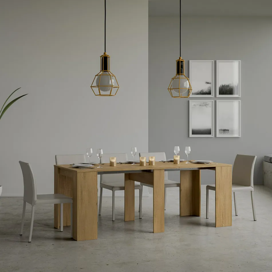 Ausziehbare Konsole auf 308 cm mit zentraler Unterstützung, hergestellt in Italien – Oracle Viadurini