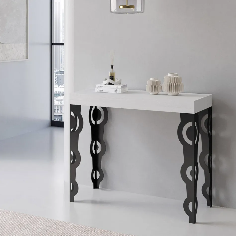 Ausziehbare Konsole mit modernen Eisenbeinen, hergestellt in Italien – Palazzo Viadurini