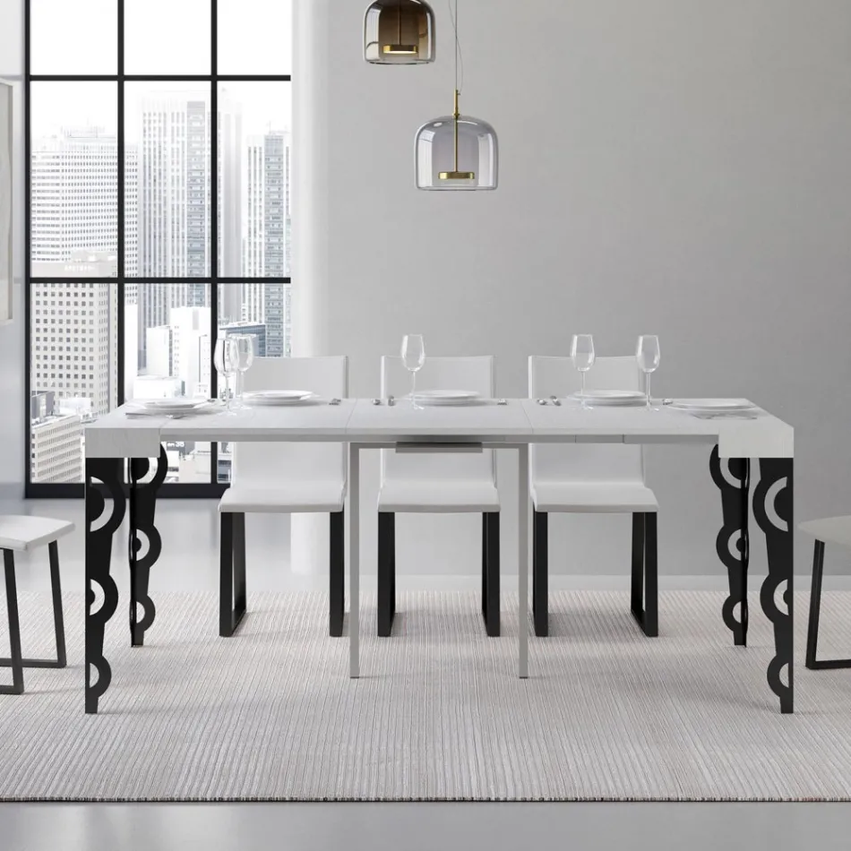 Ausziehbare Konsole mit modernen Eisenbeinen, hergestellt in Italien – Palazzo Viadurini