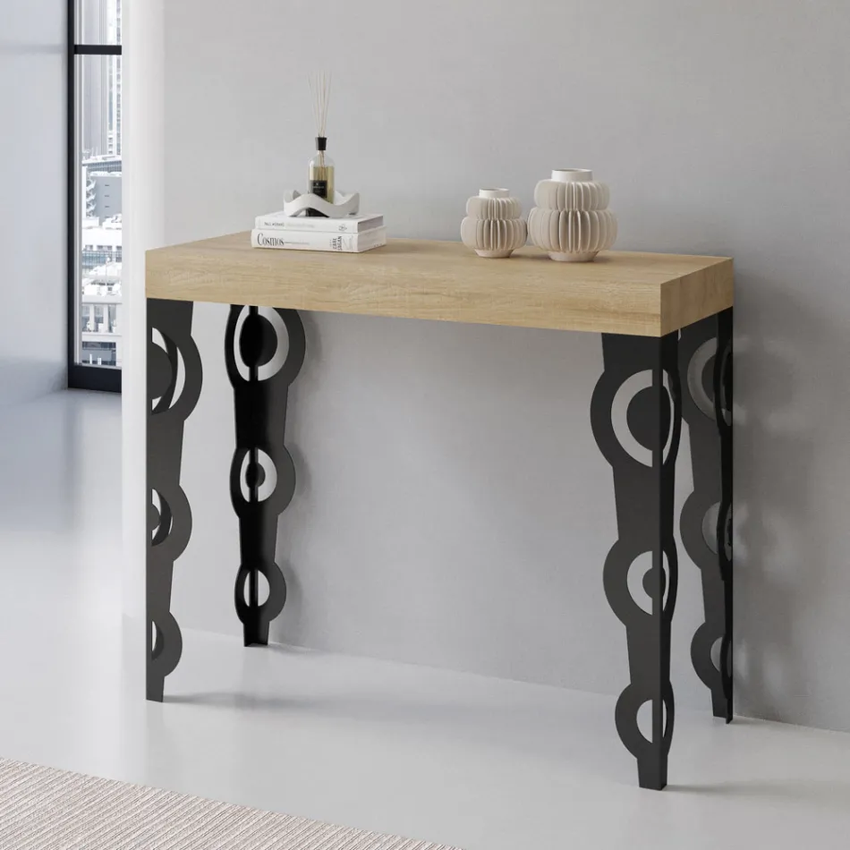 Ausziehbare Konsole mit modernen Eisenbeinen, hergestellt in Italien – Palazzo Viadurini