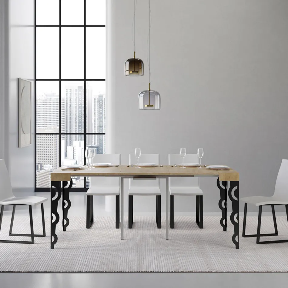 Ausziehbare Konsole mit modernen Eisenbeinen, hergestellt in Italien – Palazzo Viadurini