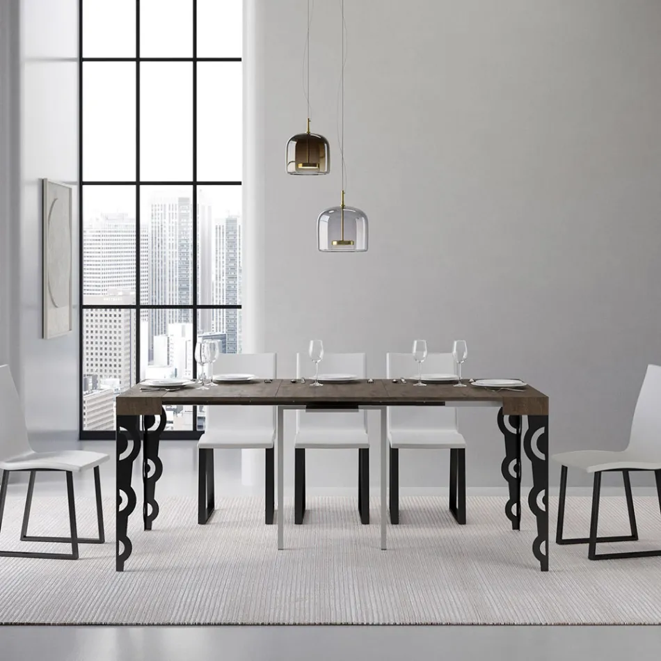 Ausziehbare Konsole mit modernen Eisenbeinen, hergestellt in Italien – Palazzo Viadurini