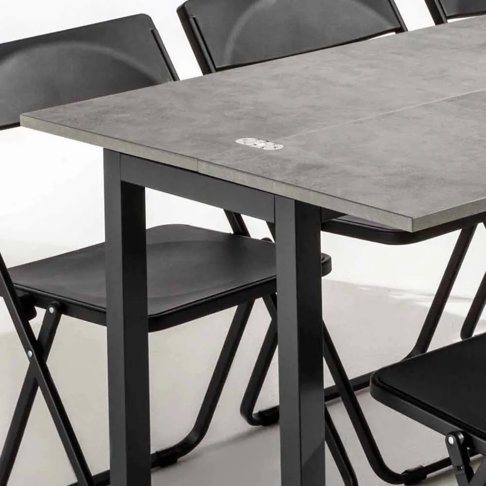 Ausziehbare Konsole mit Melaminplatte und Gestell aus lackiertem Metall - Adino Viadurini