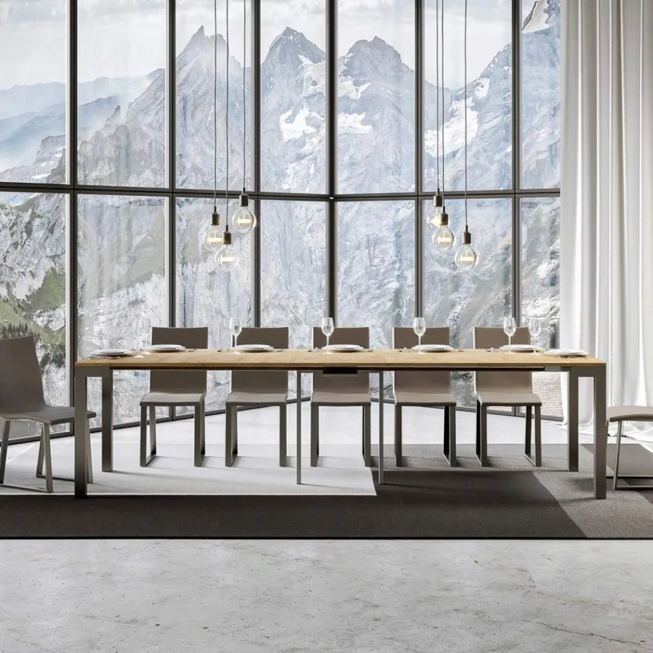 Ausziehbare Konsole mit modernem Design aus Holz und Eisen, hergestellt in Italien – Never Viadurini