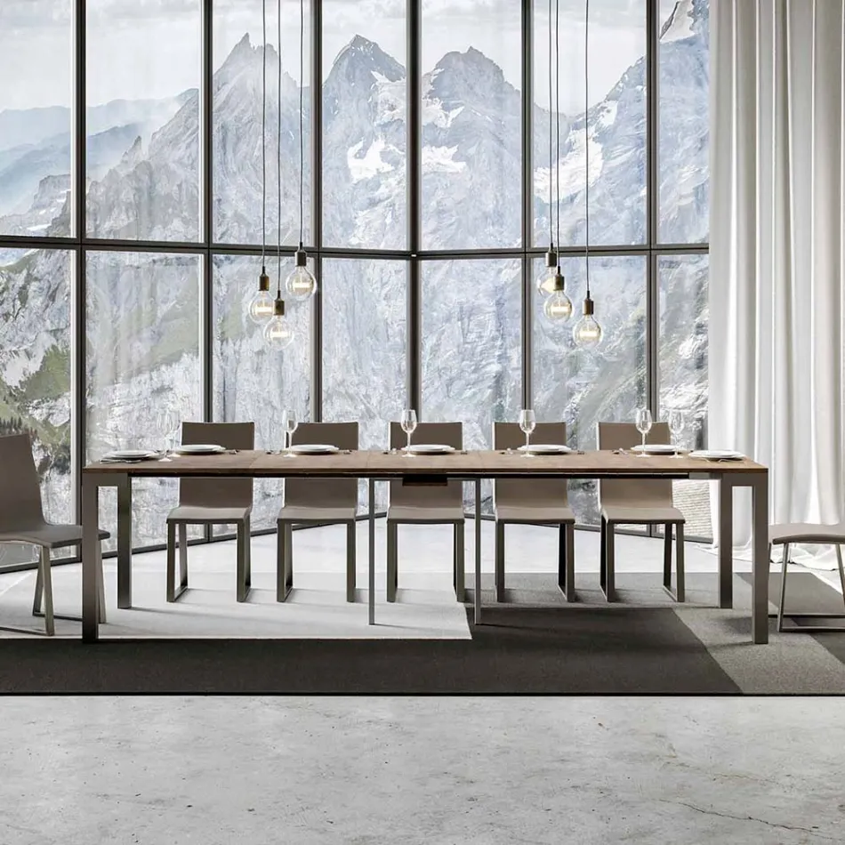 Ausziehbare Konsole mit modernem Design aus Holz und Eisen, hergestellt in Italien – Never Viadurini