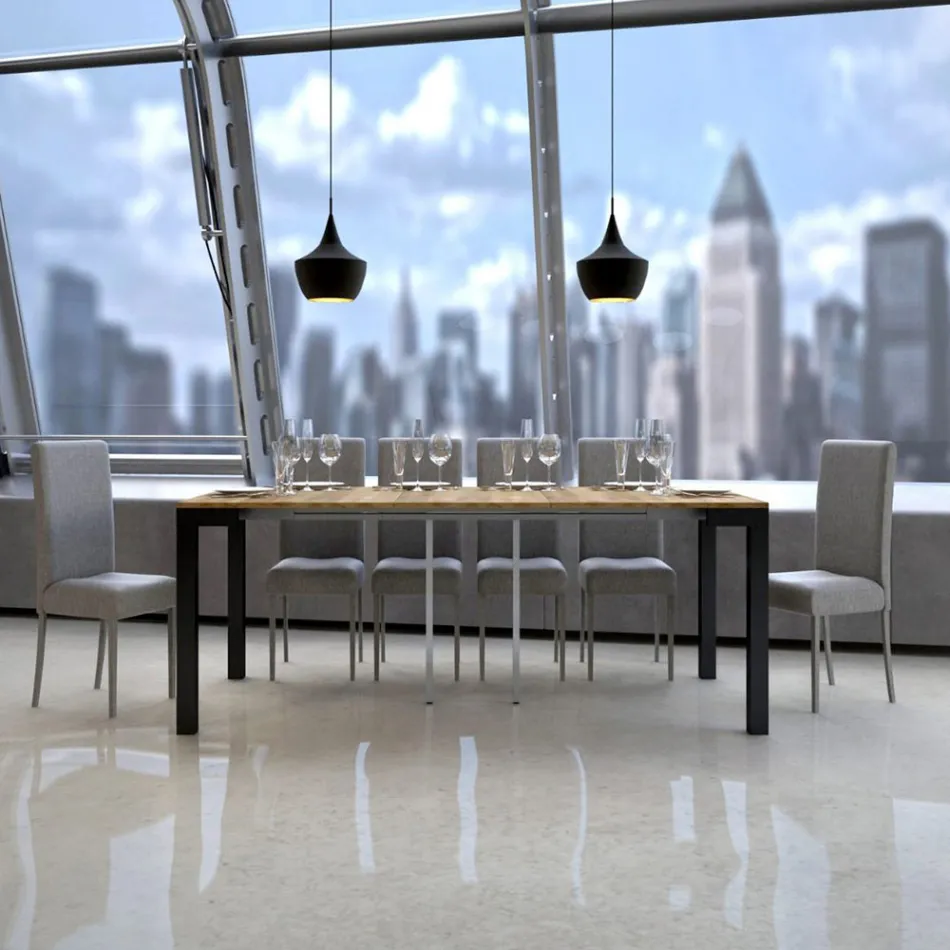 Ausziehbare Konsole mit modernem Design aus Holz und Eisen, hergestellt in Italien – Never Viadurini