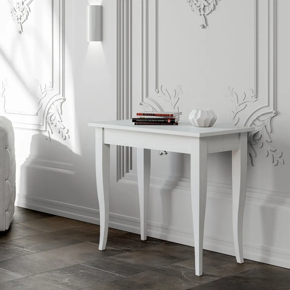 Ausziehbare Konsole mit Nussbaum- oder Weißasche-Finish, hergestellt in Italien – Folletto Viadurini