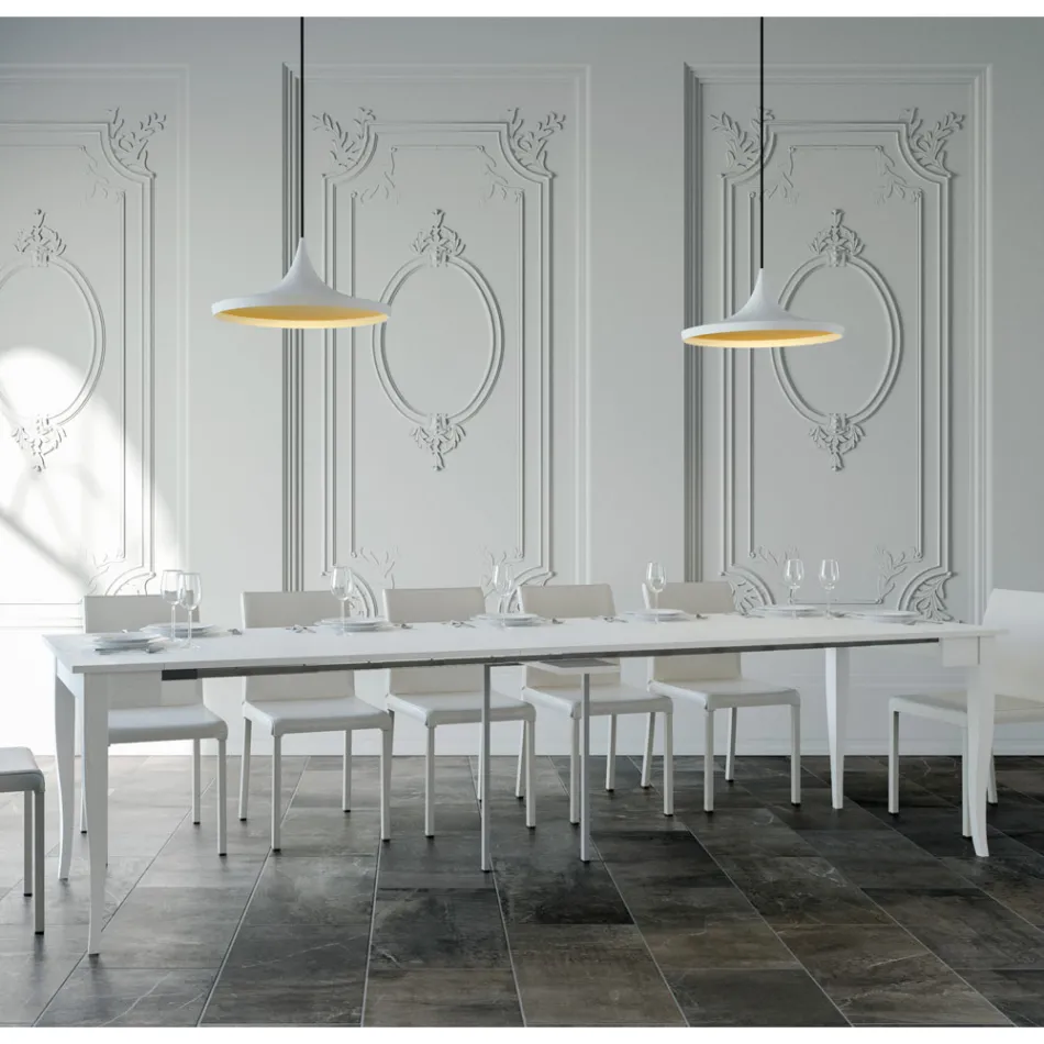 Ausziehbare Konsole mit Nussbaum- oder Weißasche-Finish, hergestellt in Italien – Folletto Viadurini