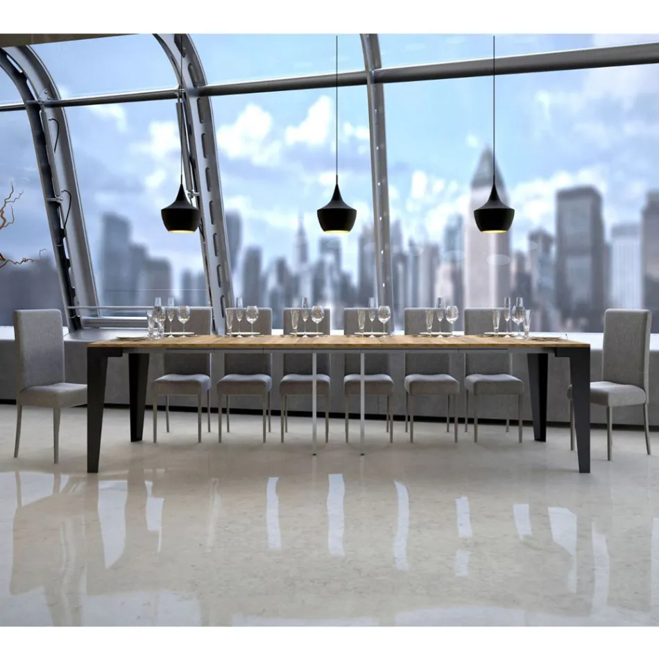 Ausziehbare Konsole bis zu 300 cm aus Mikropartikeln aus Holz, hergestellt in Italien – Flamber Viadurini