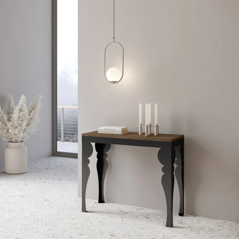 Moderne ausziehbare Konsole aus anthrazitfarbenem Holz und Metall, hergestellt in Italien – Sassone Viadurini