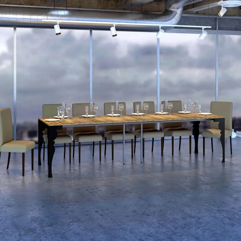 Moderne ausziehbare Konsole aus anthrazitfarbenem Holz und Metall, hergestellt in Italien – Sassone Viadurini