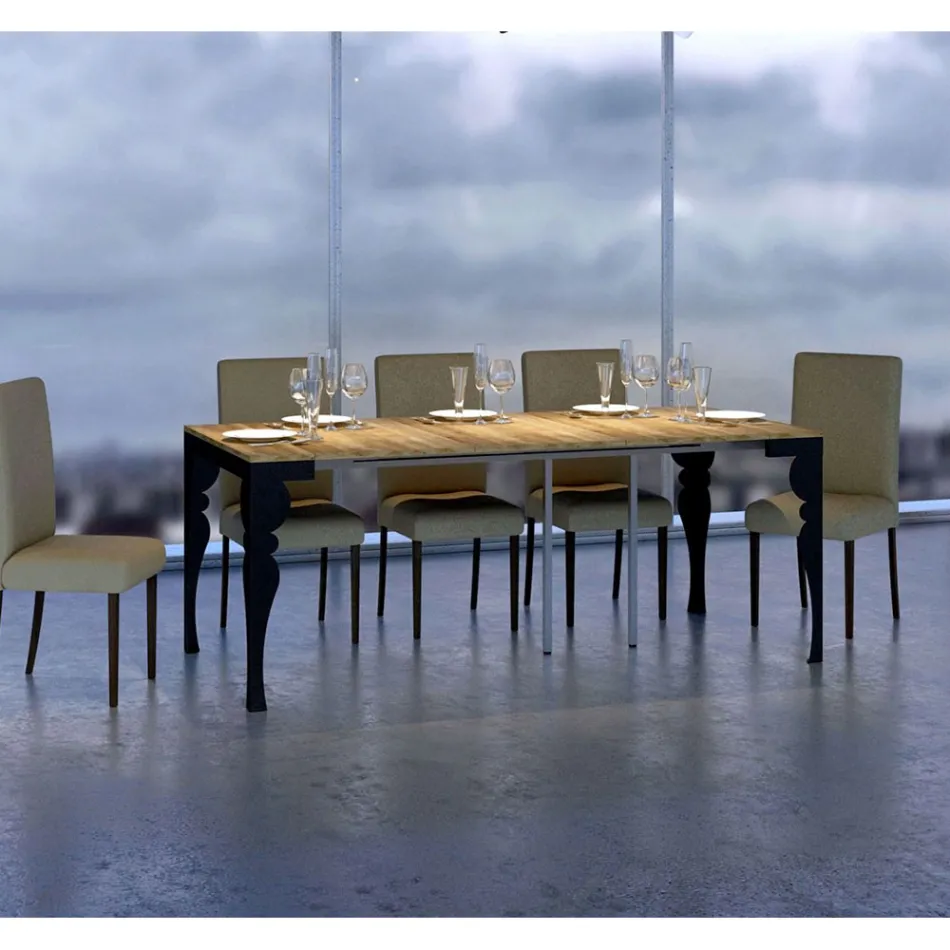 Moderne ausziehbare Konsole aus anthrazitfarbenem Holz und Metall, hergestellt in Italien – Sassone Viadurini