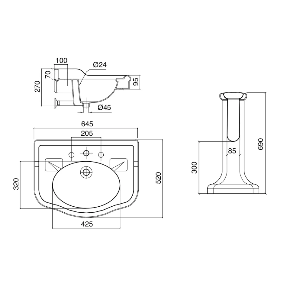 Vintage Keramik-Badezimmerkonsole auf Säule, hergestellt in Italien – Paulina Viadurini