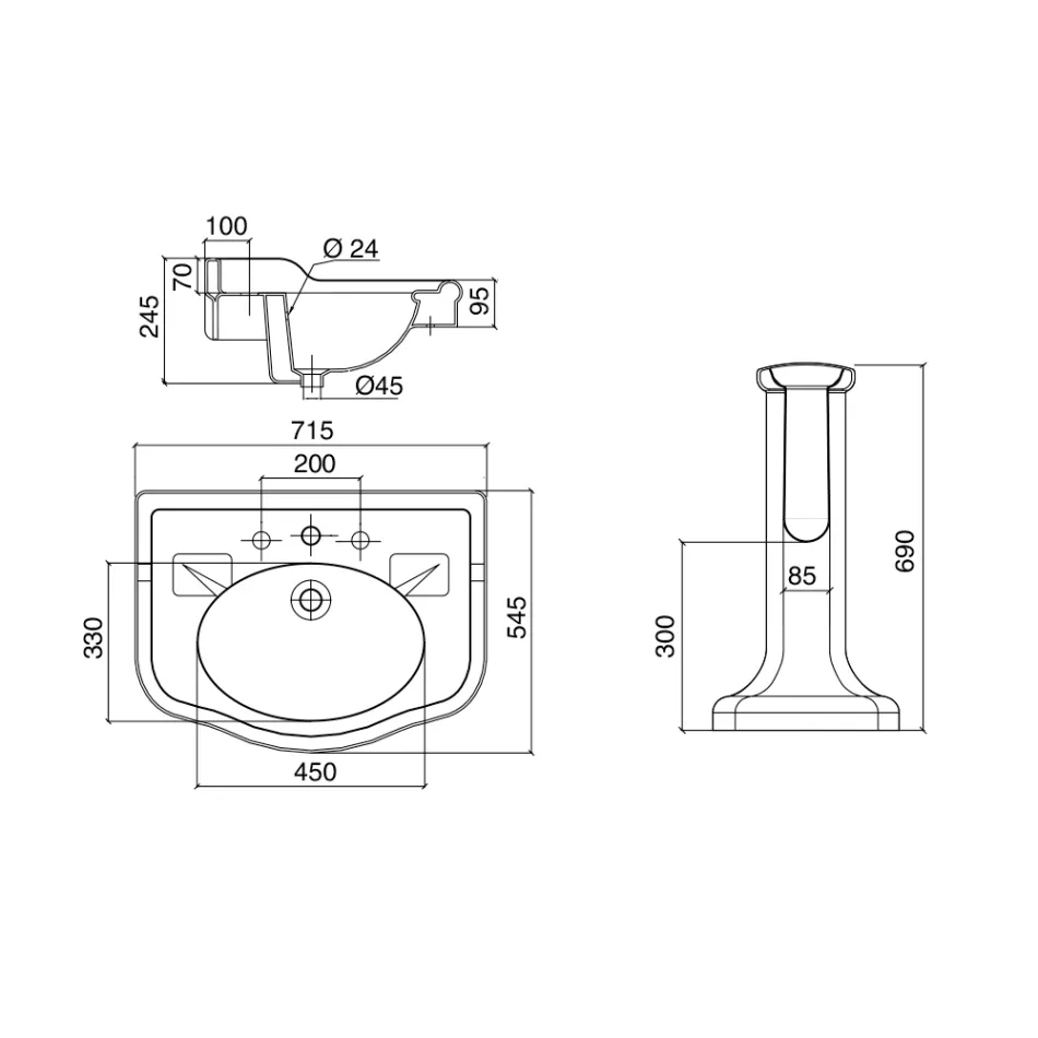 Vintage Keramik-Badezimmerkonsole auf Säule, hergestellt in Italien – Paulina Viadurini