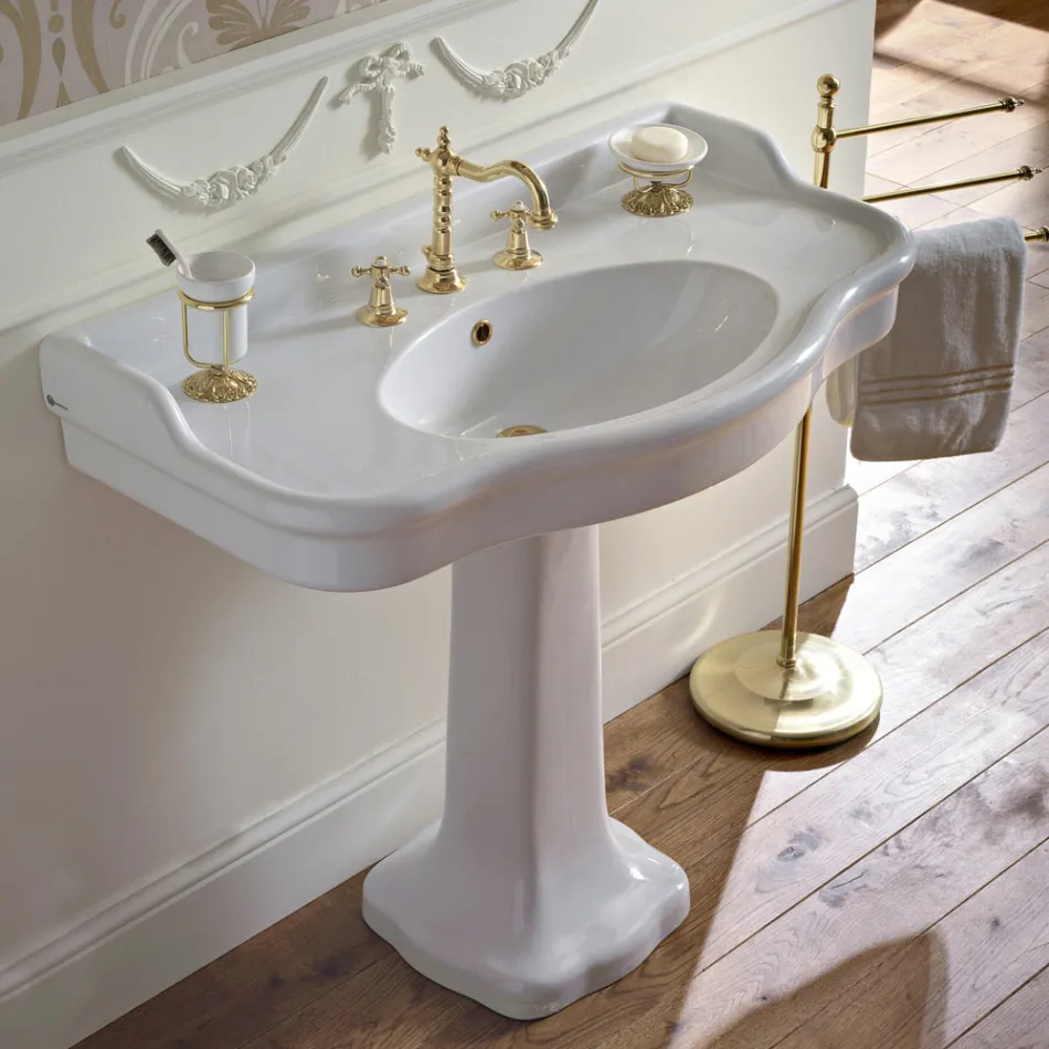 Vintage Keramik-Badezimmerkonsole auf Säule, hergestellt in Italien – Paulina Viadurini