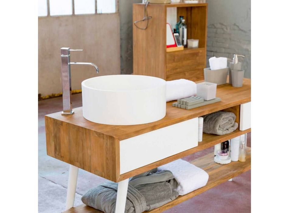 Badezimmertisch im modernen Design aus natürlichem Pistoia-Teakholz Viadurini
