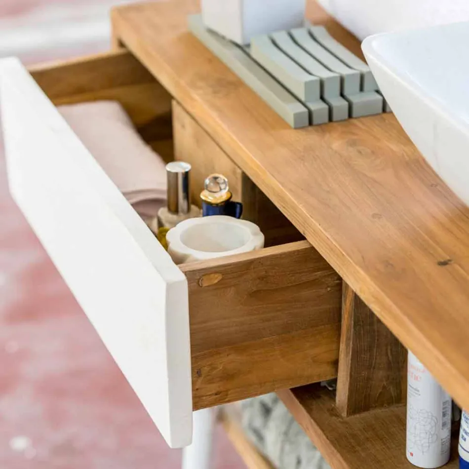 Badezimmertisch im modernen Design aus natürlichem Pistoia-Teakholz Viadurini