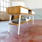 Badezimmertisch im modernen Design aus natürlichem Pistoia-Teakholz Viadurini