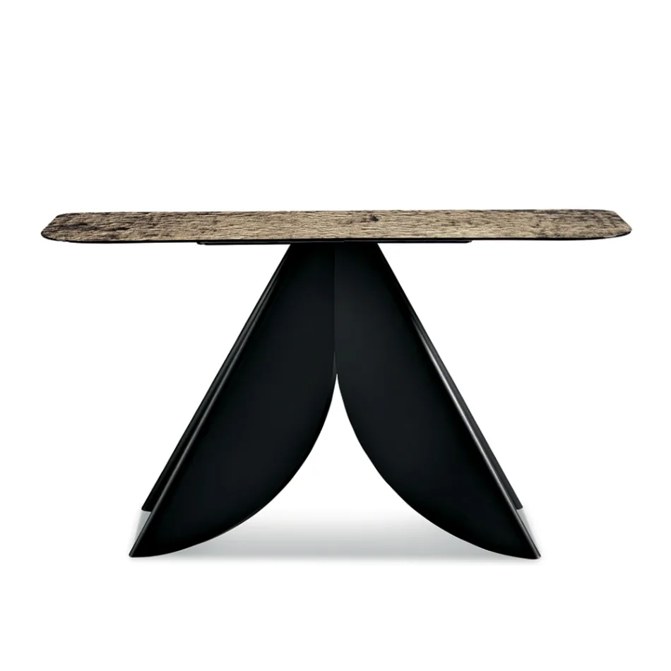 Wohnzimmer-Konsolentisch aus Metall mit rückseitig silberfarbener, gehämmerten Glasplatte - Cristina Viadurini