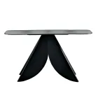 Wohnzimmer-Konsolentisch aus Metall mit rückseitig silberfarbener, gehämmerten Glasplatte - Cristina Viadurini