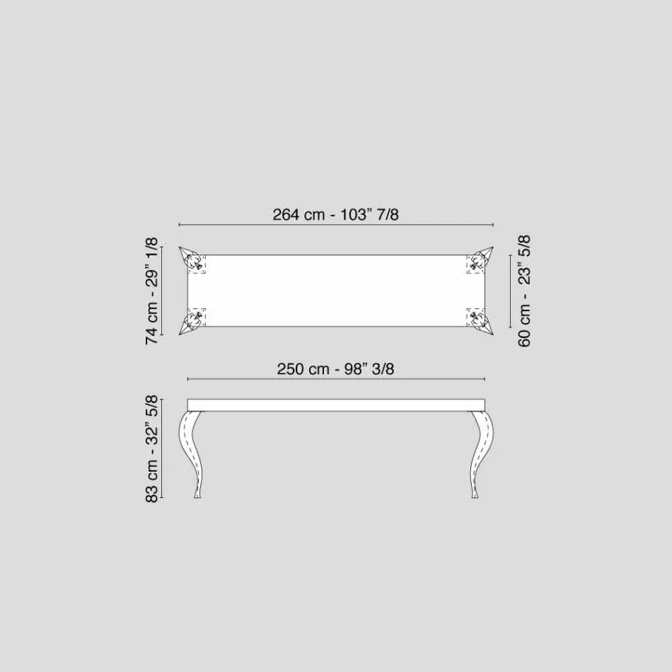 Design-Konsole mit vier Beinen in MDF und Luigi Stahl Viadurini