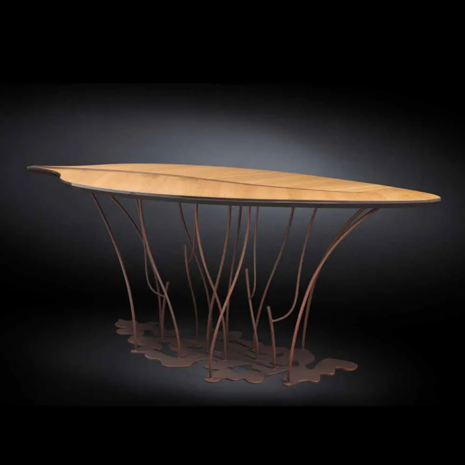 Design-Konsole mit Eichenfurnier und Kunsthandwerk Nussbaum Fenice Viadurini