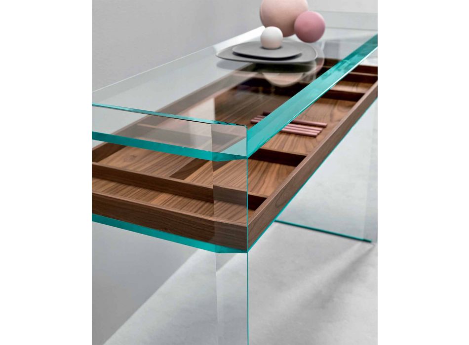 Designkonsole aus extra klarem Glas mit Tablett Made in Italy - Imperativ Viadurini