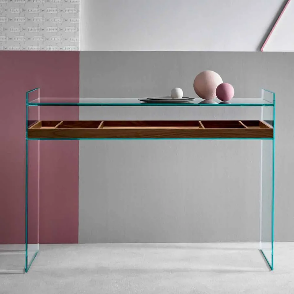 Designkonsole aus extra klarem Glas mit Tablett Made in Italy - Imperativ Viadurini