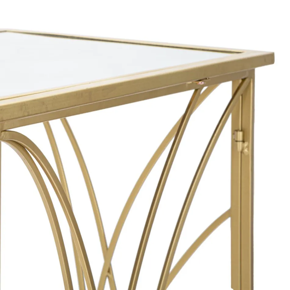 Feste Eingangskonsole aus goldenem Eisen mit Spiegelplatte - Emilia Viadurini